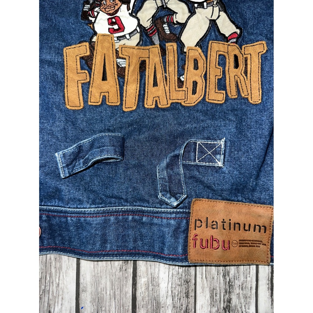 Platinum‎ Fubu Kids Jacket 12/14 Fat Albert Gang Big Patch Black Denim Vintage - Picture 12 of 13